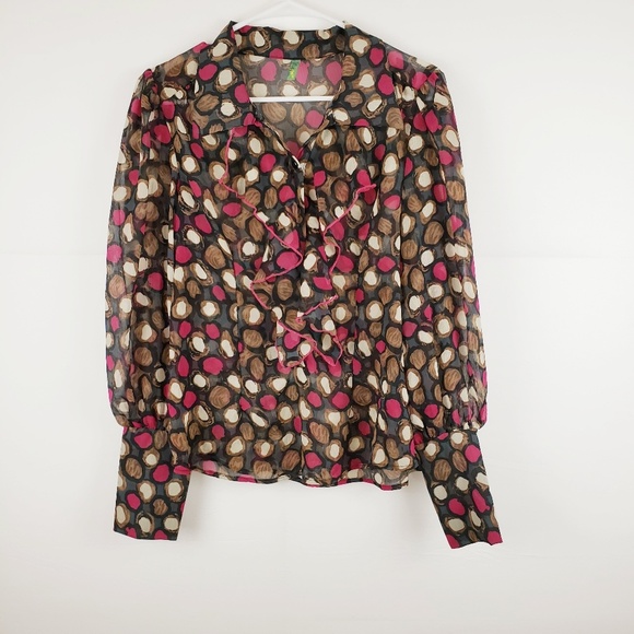 Poema Sheer Ruffle Top Blouse Size Large - Picture 1 of 7